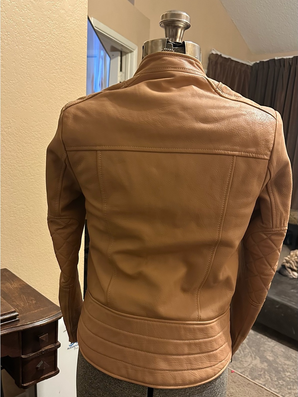 Mulberry Beige Leather Moto Jacket - Picture 2 of 8